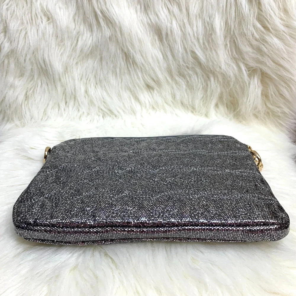 DEUX LUX Metallic Silver Glittery Embossed Zip IPAD Tablet Case with XBody Strap